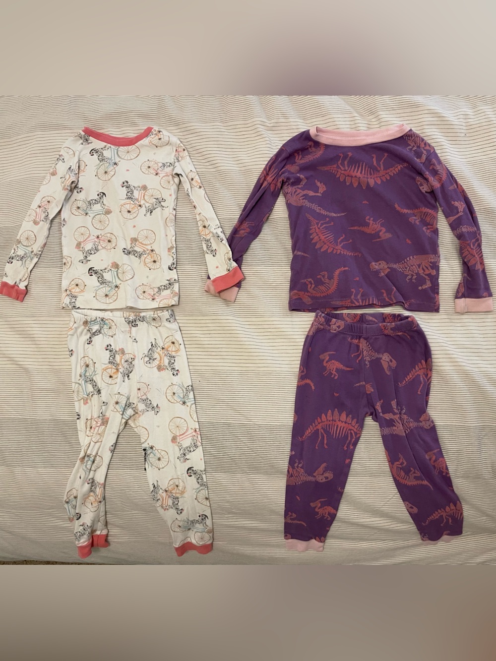 3T Burt's Bees Dinosaur Skeleton and Dalmatian on Bike Pajama Top with Pink Trim